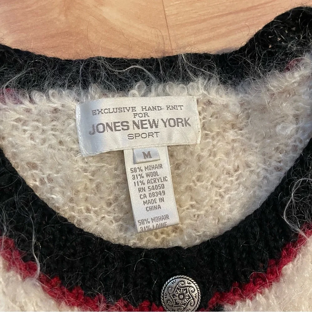 Vintage Jones NY Hand-Knit Mohair/Wool Fuzzy Cozy Cardigan Sweater Size Medium - Picture 12 of 14